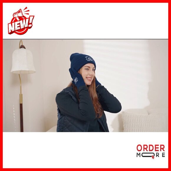 Vintage Skull Cap Knit Beanie with Touchscreen Gloves Winter Set main image 4